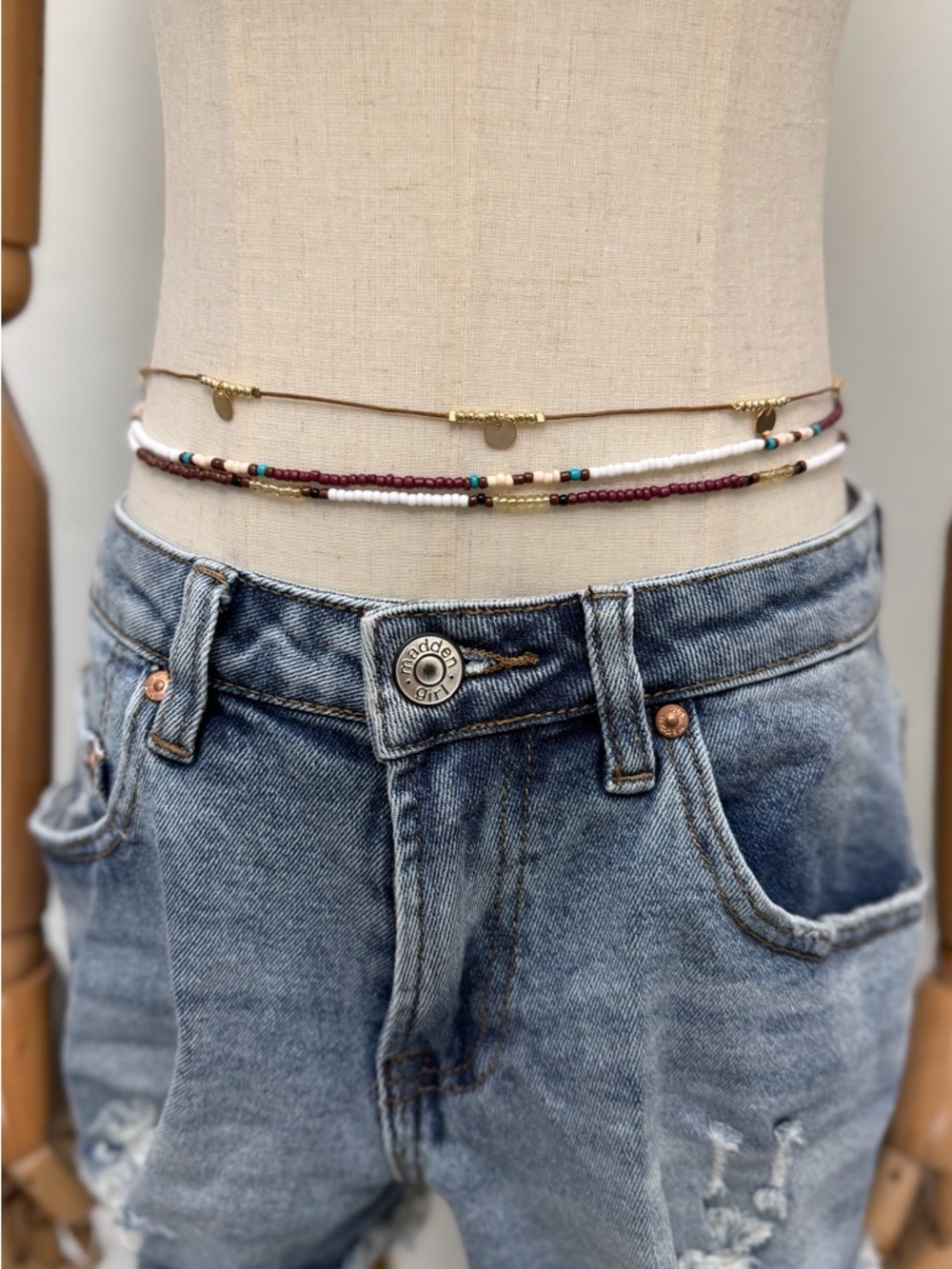 Layered Waist Chains Set Women Boho Beaded Belly Chains Gold Disc Minimal